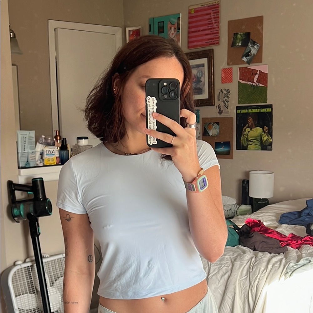 Wild Fable Baby Blue Cropped Fitted T-Shirt